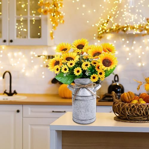 Winlyn Farmhouse Sunflower Centerpiece Metal Vase