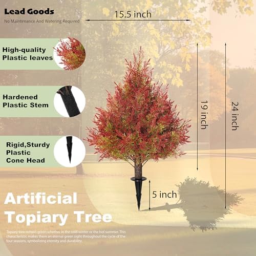 Kissilk Artificial Topiary Trees 24 Inch UV Resistant Faux Shrubs