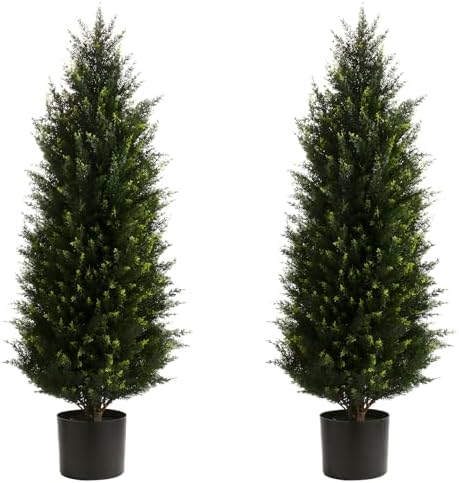 Two 32FT Artificial Cedar Topiary Trees