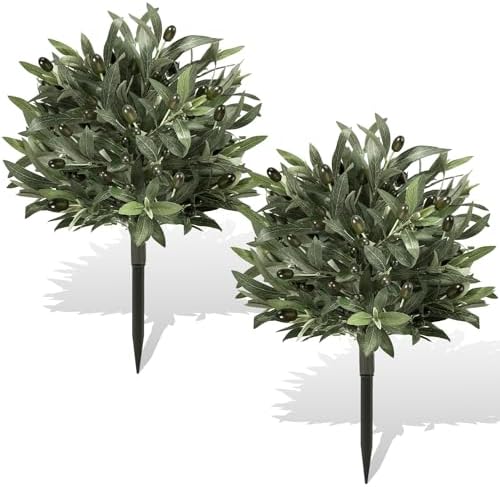 24 Inch Artificial Olive Topiary Ball with Spike 2 Pack