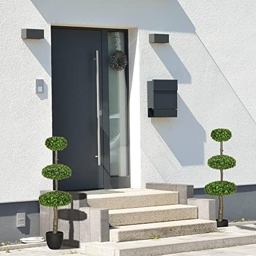 HOMCOM 2 Piece Artificial Boxwood Topiary Trees in Pots