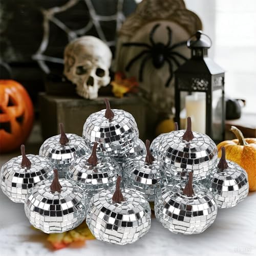 Winemana 12 Pack Silver Glitter Pumpkins Fall Decor
