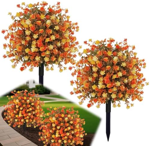 2 Pack Fall Artificial Topiary Trees with Ground Spikes