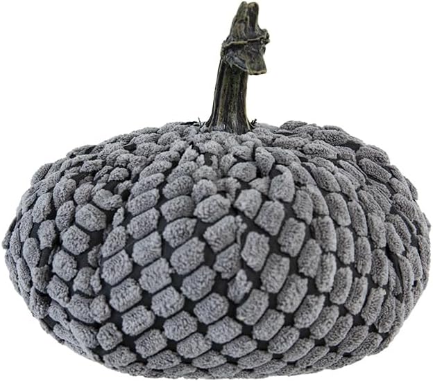 Farmhouse Weighted Pumpkins Set of 2 Gray Chenille Fall Decor