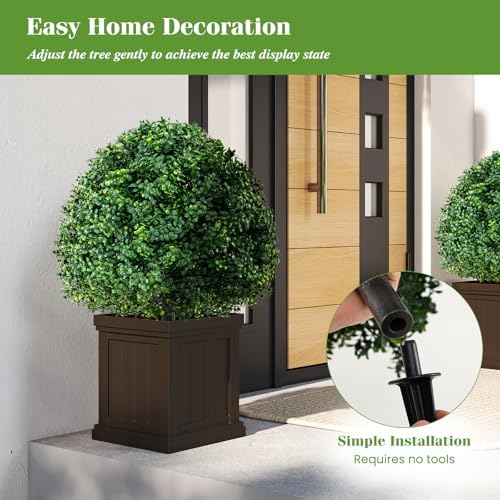 Goplus 28 Inches Artificial Boxwood Topiary Set 2 Pack