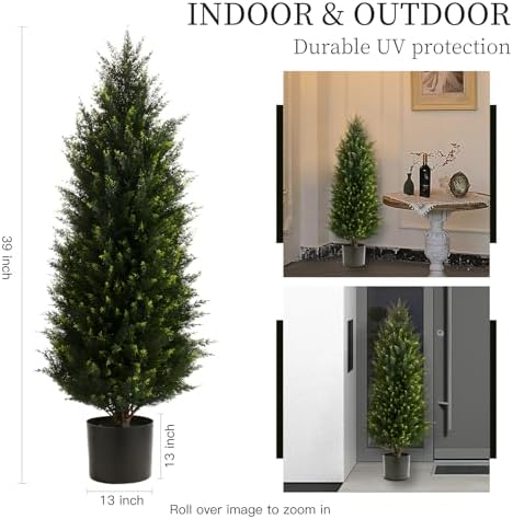 Two 32FT Artificial Cedar Topiary Trees