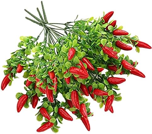 Wnvivi 10Pcs Artificial Red Pepper Stems with Plastic Leaves