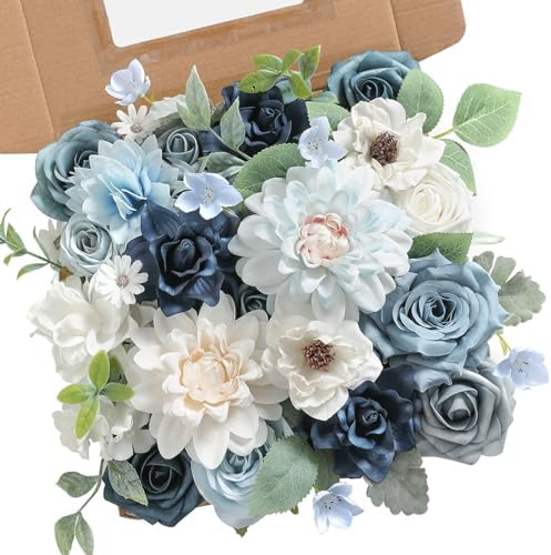 Blue Artificial Flowers Combo Box Set for DIY Decor