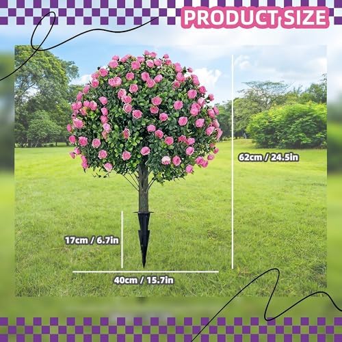 MRTAILOR Artificial Topiary Ball Pink Rose Trees 2 Set