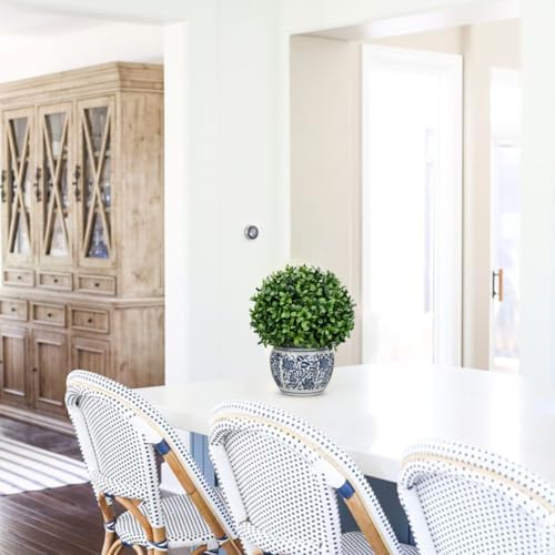 DILATATA Artificial Topiary Boxwood Ball 9 Inch Blue White Pot