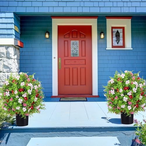 2 Pack 216 Inch Artificial Topiary Ball Trees with Flowers