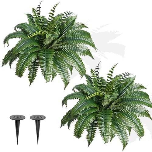 2 Pack Artificial Ferns with Spike for Outdoor Use