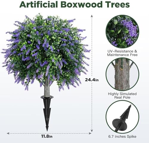 Artificial Lavender Boxwood Topiary Ball Trees Set of 2