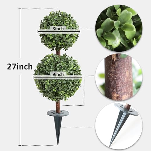 Momoplant Artificial Topiary Double Ball Trees 27 Inch 2 Pack