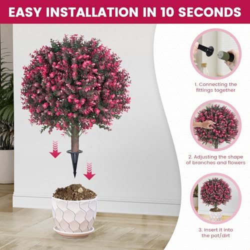 256 Inch Artificial Pink Eucalyptus Topiary Ball Trees 2 Pack