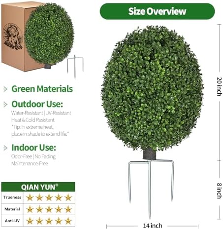 QIANYUN 26 Inch Artificial Boxwood Topiary Shrubs