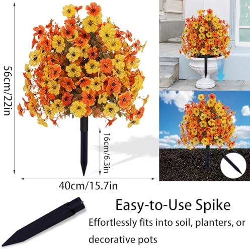 Outdoor Fall Artificial Flowers 2 Pack Topiary Bushes with Ground Stakes