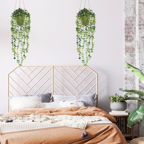 Nisoger Artificial Hanging Plant with Woven Basket 2 Pack