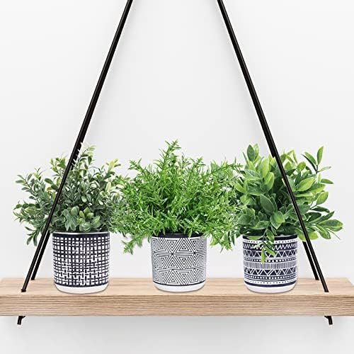 Winlyn Set of 3 Artificial Potted Plants in Black and White Geometric Pots
