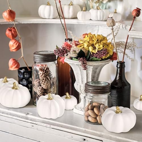 Ywlake 12 Pcs Artificial White Pumpkins Fall Decor