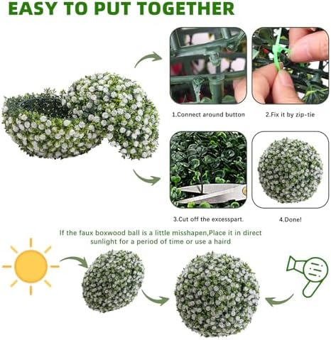 15 Inch White Rose Topiary Balls Set of 2