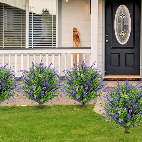 ENVEN Artificial Topiary Ball Trees with Ground Spikes Purple Flowers