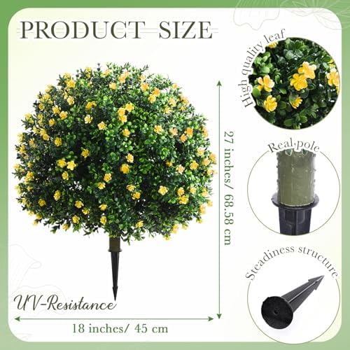 Yunlly Set of 2 Artificial Boxwood Topiary Balls with Flowers