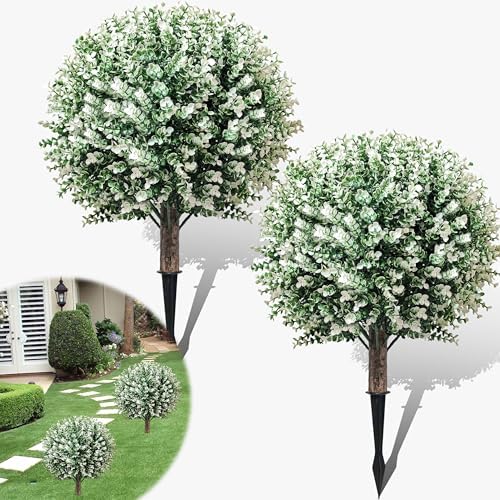 Realistic Artificial Topiary Ball Tree Set of 2