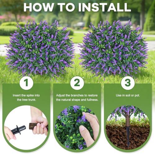 Artificial Boxwood Topiary Ball with Lavender 255 Set of 2