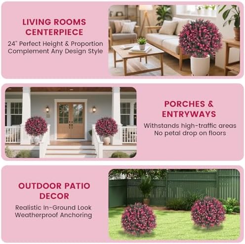256 Inch Artificial Pink Eucalyptus Topiary Ball Trees 2 Pack