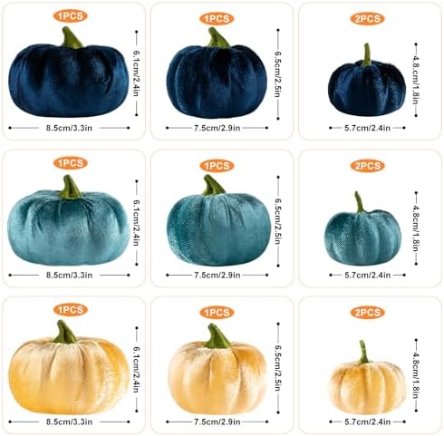 Ywlake 12 Pcs Artificial Blue Velvet Pumpkins Fall Decor