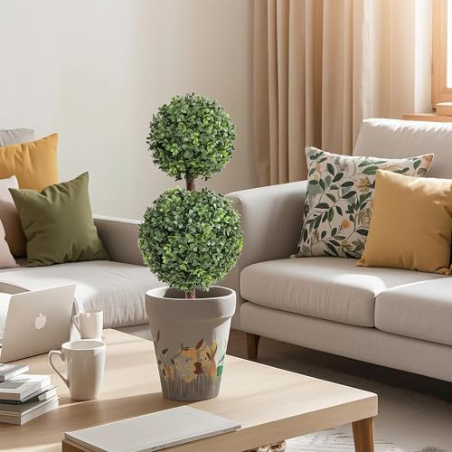 Momoplant Artificial Topiary Double Ball Trees 27 Inch 2 Pack
