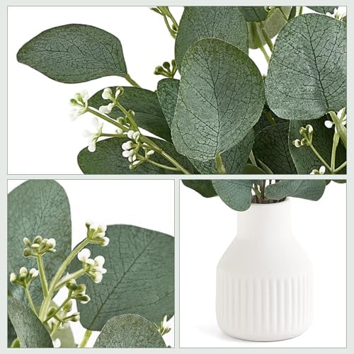 Dahey Artificial Eucalyptus Stems White Ceramic Vase Centerpiece