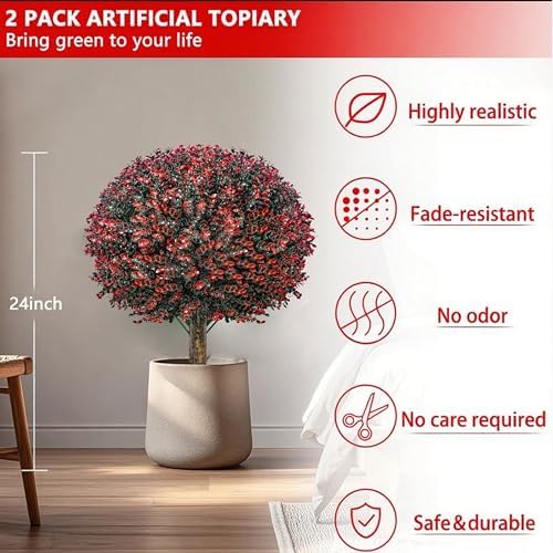Ronyila Artificial Boxwood Topiary Ball Tree Set of 2