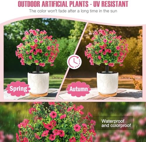 Set of 2 Artificial Boxwood Plants Rose Red