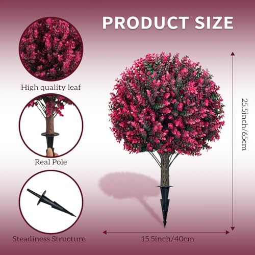 23 Inch Artificial Rose Boxwood Tree Set of 2 with Ground Spikes