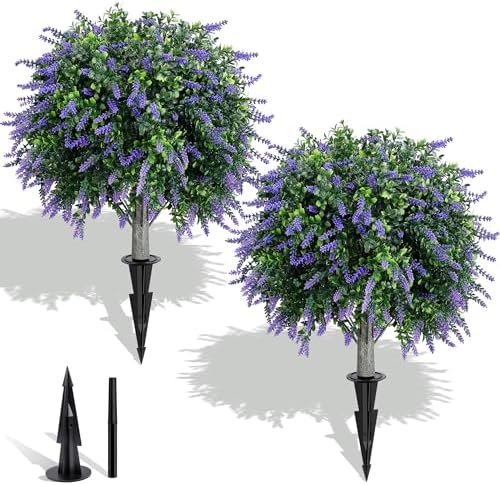 Artificial Lavender Boxwood Topiary Ball Trees Set of 2