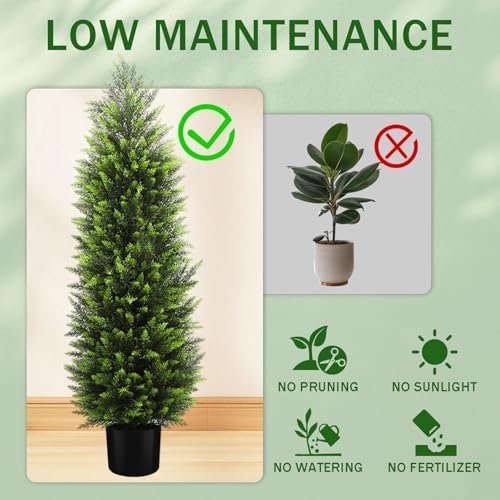 HMASYO 4FT Artificial Cedar Topiary Trees Set of 2