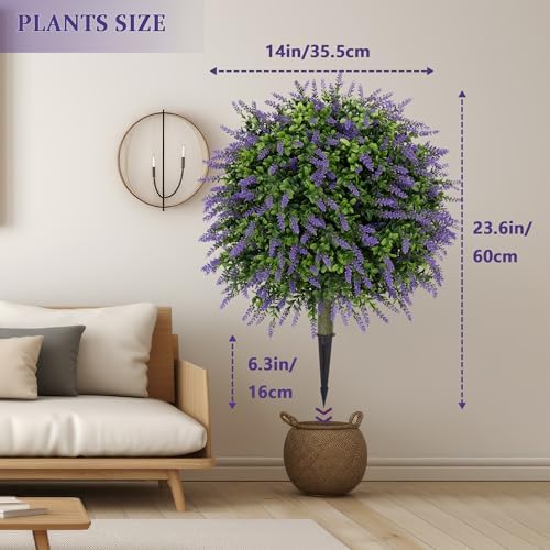 Artificial Lavender Topiary Ball Trees Set of 2 24 Inch