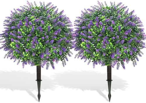 Artificial Lavender Topiary Balls 2 Set 20 Inch Decor
