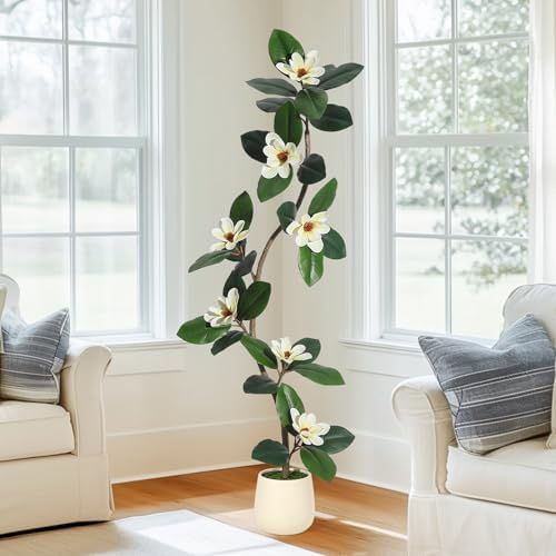 GarveeHome 5FT Rubber Tree Artificial with White Planter Pot