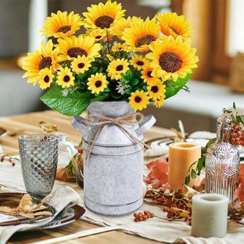 Winlyn Farmhouse Sunflower Centerpiece Metal Vase
