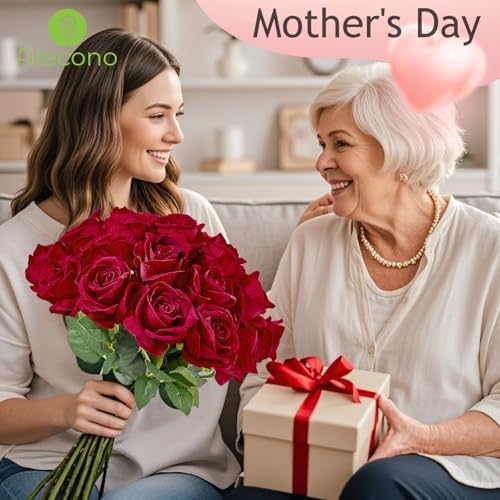 Alecono Real Touch Artificial Roses 20Pcs 4in Red Velvet Flowers