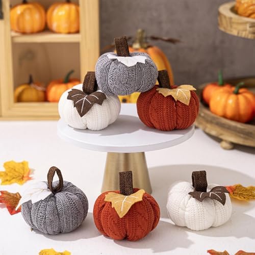 Mini Knit Pumpkin Decor 4 Inch Artificial Fall Centerpiece