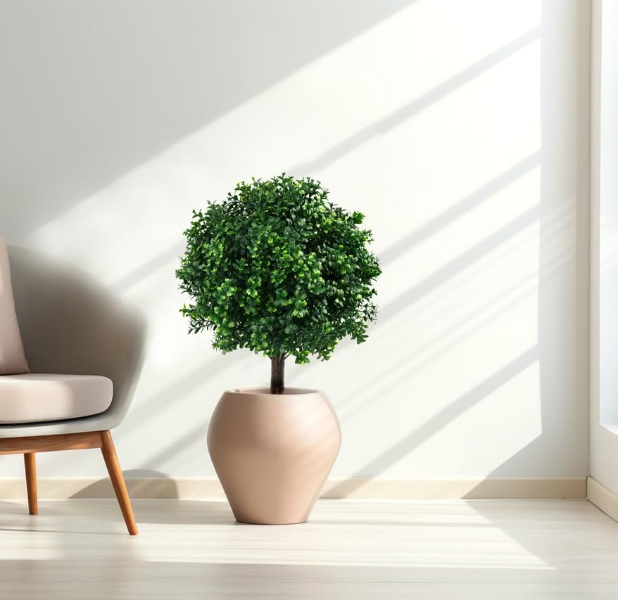24 Inch High Artificial Boxwood Topiary Ball Set of 2 with Stakes