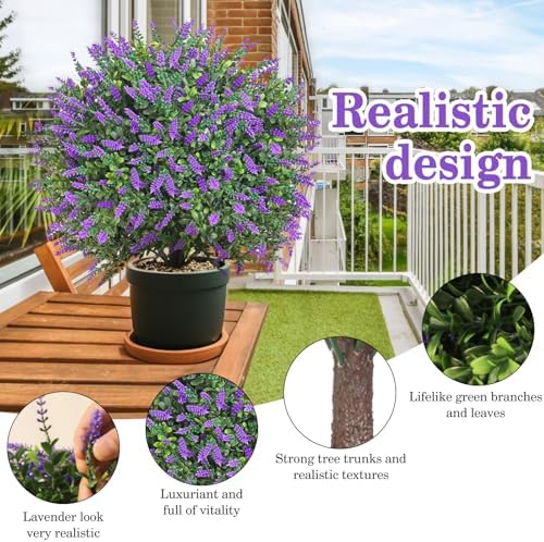 Artificial Lavender Topiary Tree - 236 Inch UV Resistant Fake Plant Purple
