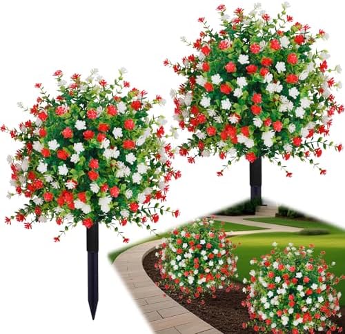 2 Pack Artificial Boxwood Topiaries with Ground Spikes