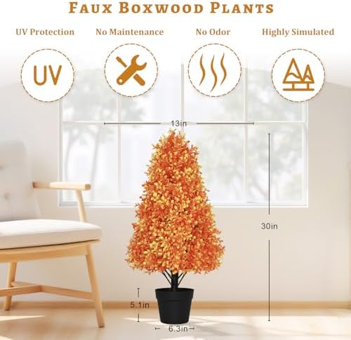 30 Inch Fall Boxwood Topiary Artificial Outdoor Set of 2