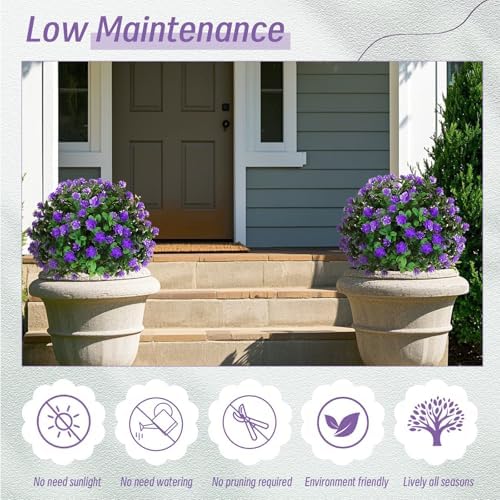 Yunlly Set of 6 Artificial Boxwood Topiary Trees 16 Inch Purple