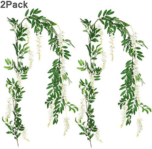 DearHouse 2Pcs 6Ft Artificial Wisteria Garland White